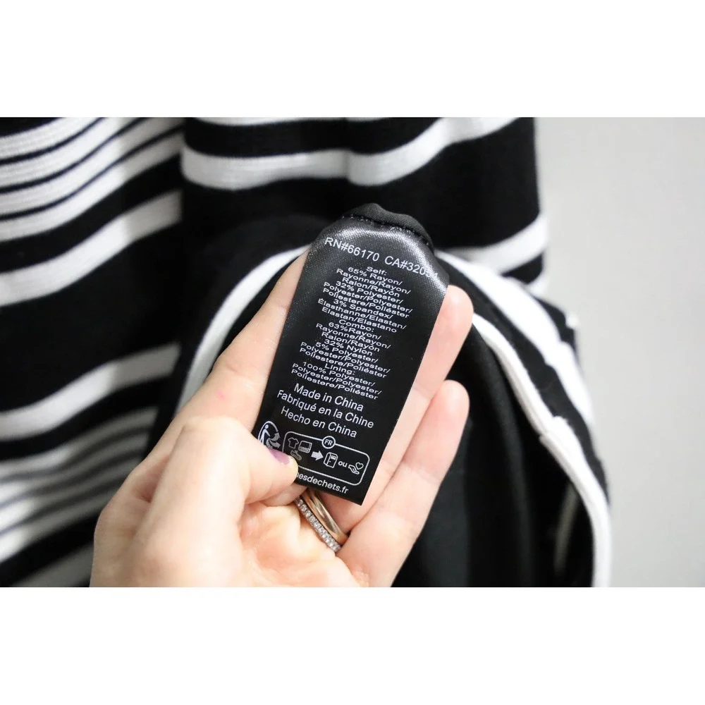 Hutch Black White Striped Bow Detail Mini Dress‎ Square Neck Size L NWT $198